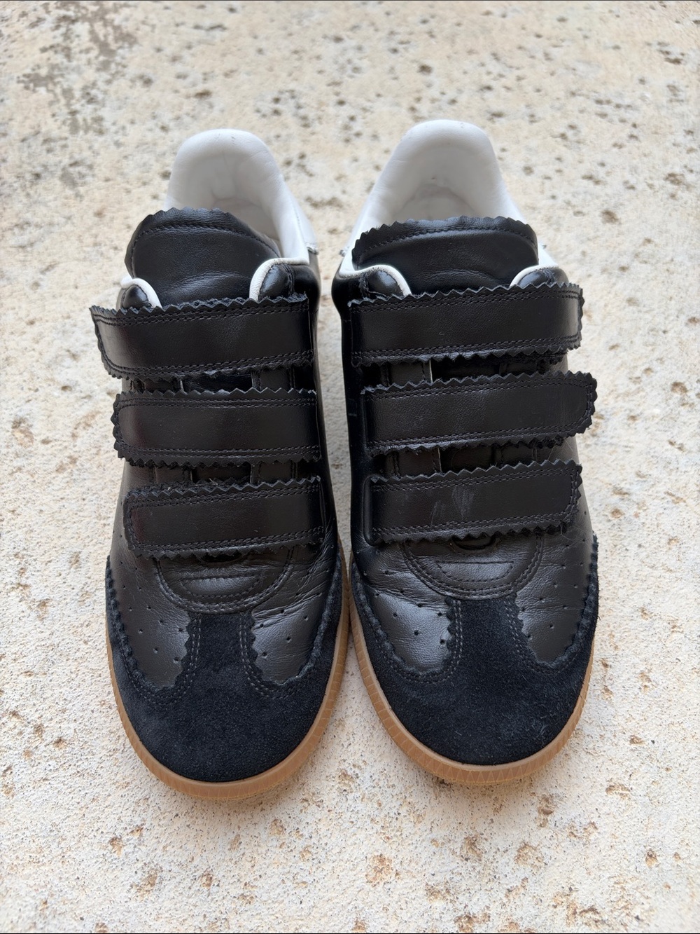 Isabel Marant Beth Black and Tan Velcro Strap Sneakers